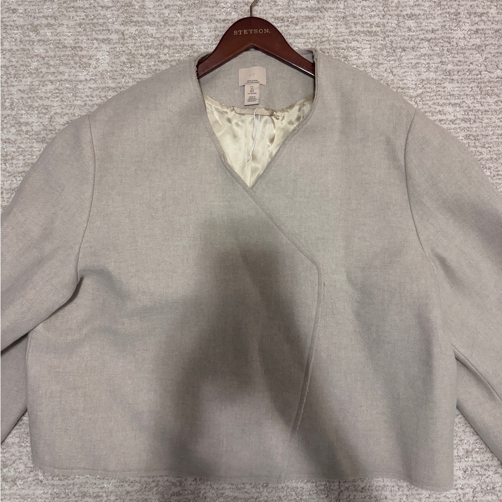 NWOT *RARE* H&M Premium Selection Wool Blend Jacket Light Beige Size L - Picture 3 of 7